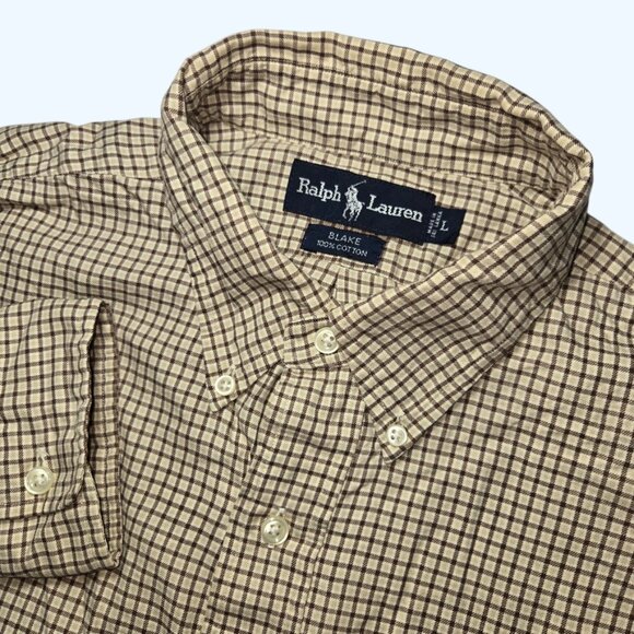 Ralph Lauren Other - Ralph Lauren Blake Brown Beige Plaid Check Green Pony S/S Button Down Shirt L